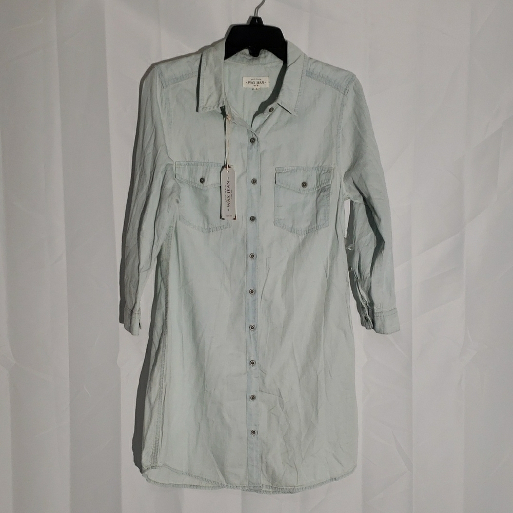 Wax Jean Light Blue Chambray Denim Shirt Dress size large. Light wash.